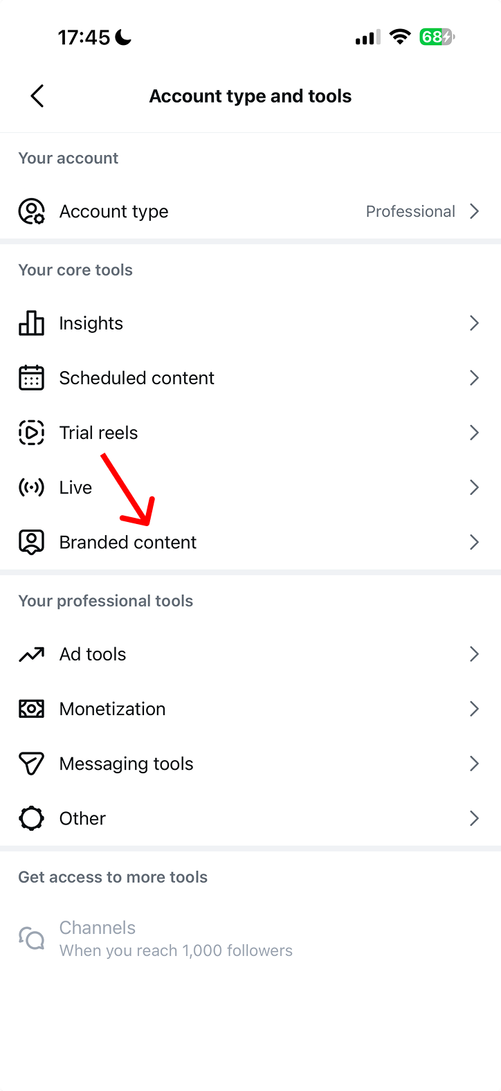 Account type and tools mit Branded content